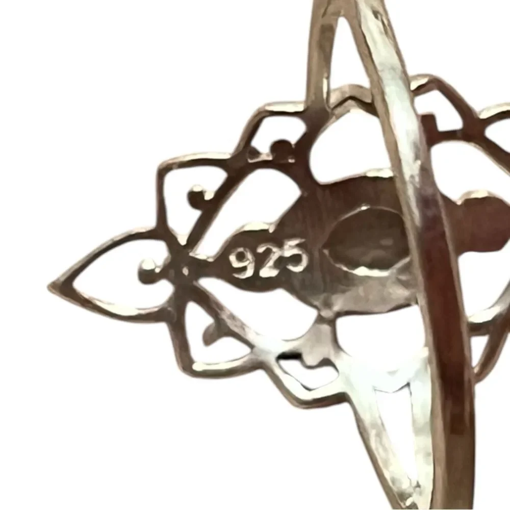 Elegant Sterling Silver Filigree Moonstone Ring Size 7-3/4
